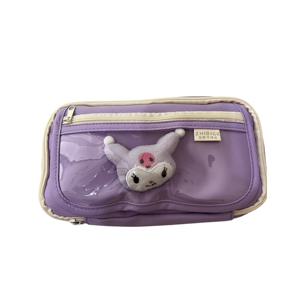 Sanrio Kuromi Plush Pencil Pen Makeup Case 9x5 Inches Purple